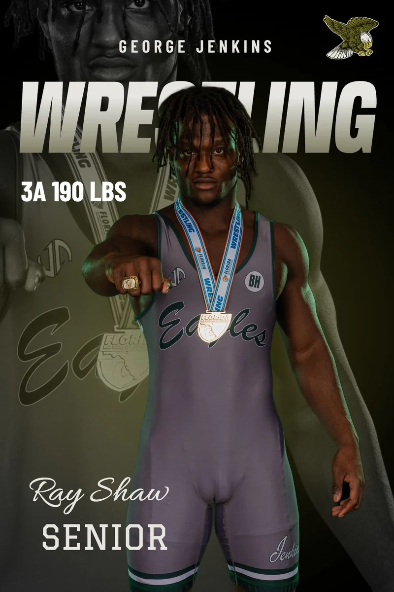 Senior poster — George Jenkins wrestling, built in the Graphic Builder