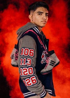 Example of the Letterman Jacket pose